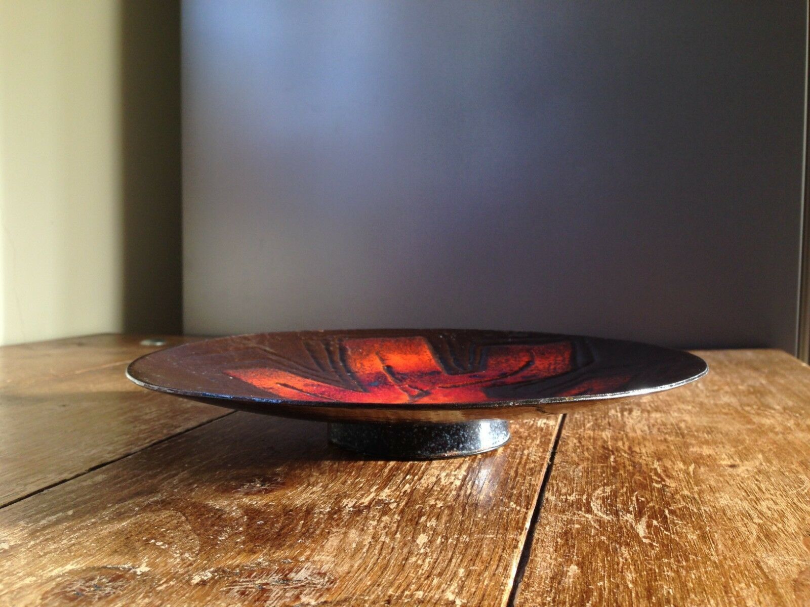 Dutch Mid Century Richard Braun Orange Abstract Enamel Dish Bowl Ijmuiden Steel photo Home Decor