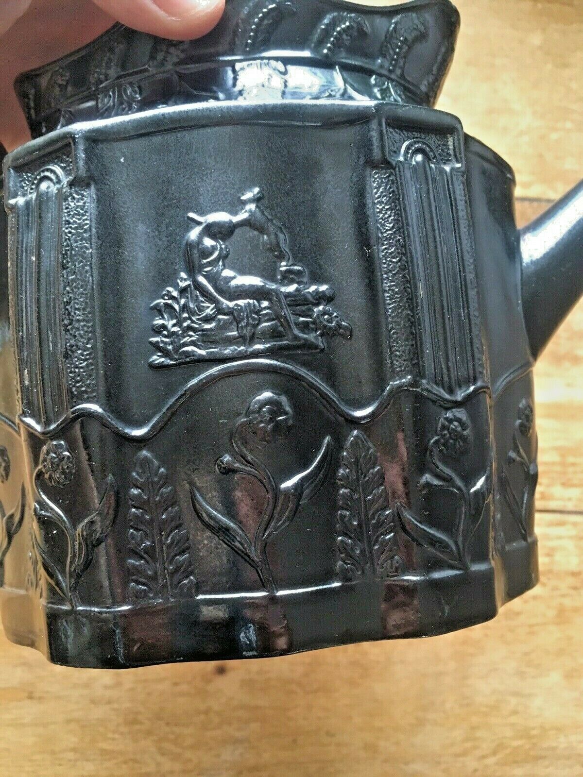 Rare Early 19th Century Black Basalt Neoclassical Leaves Teapot Castleford Style photo furniture