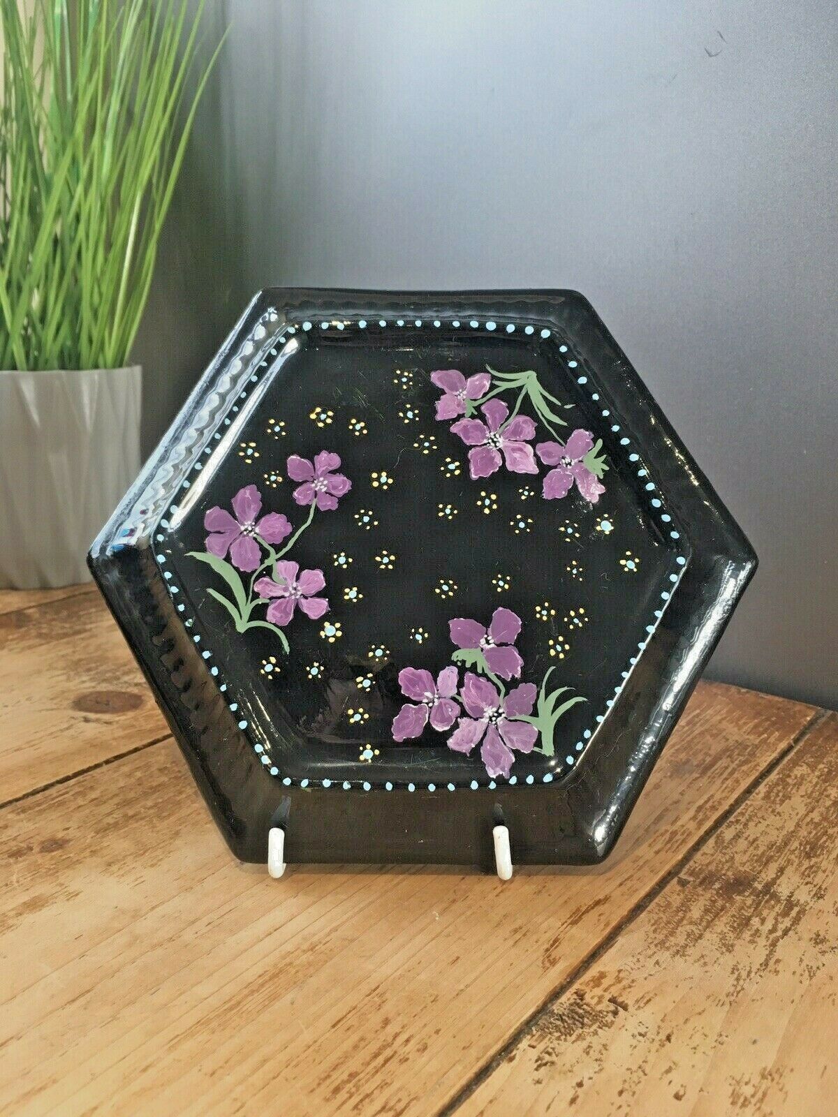 Antique Jackfield Black Gold Purple Floral Teapot & Trivet Stand Gibsons Jetware photo furniture