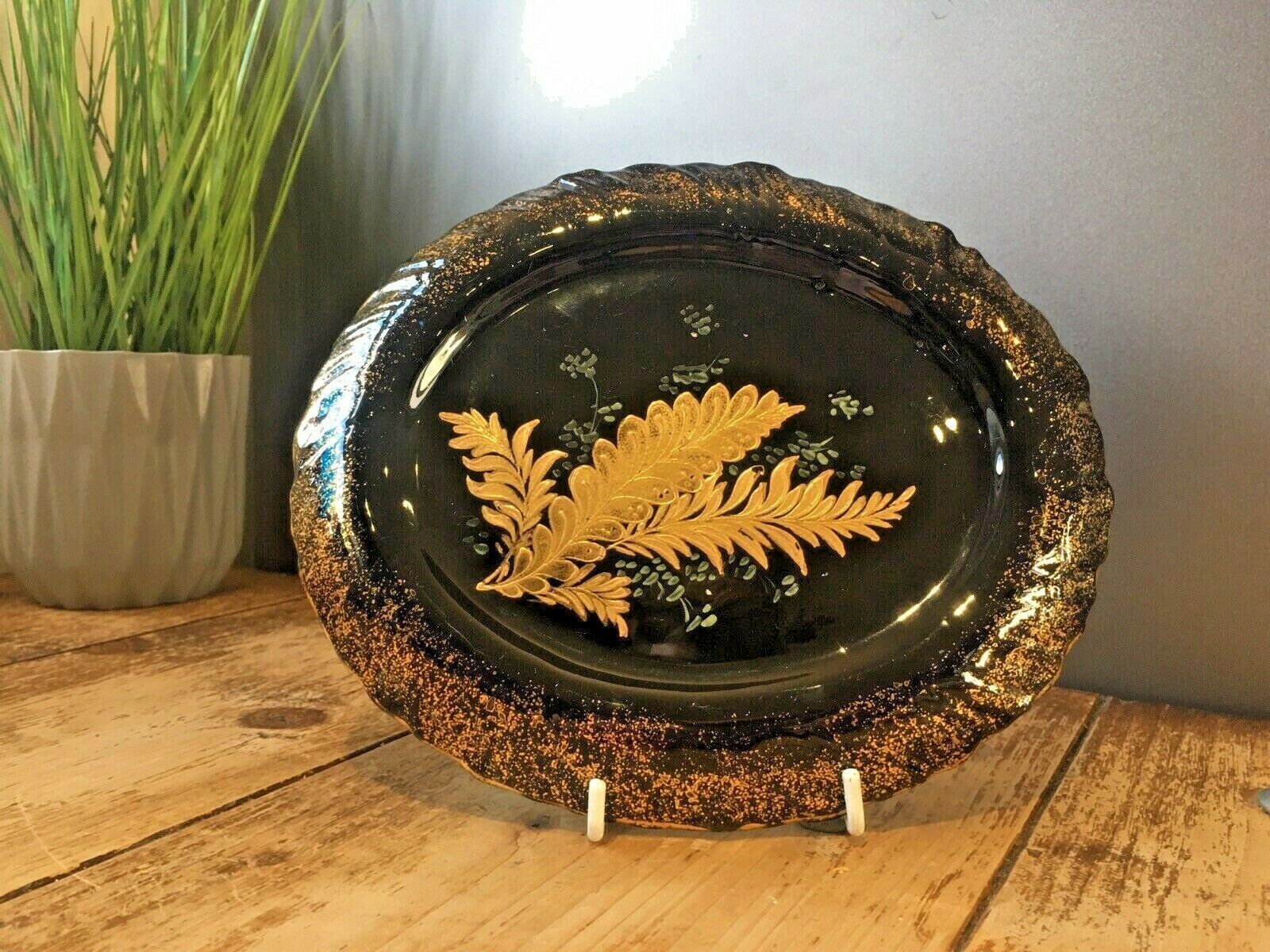 Antique Jackfield Black Gold Gilt Leaves Teapot & Trivet Stand Gibsons Jetware photo furniture