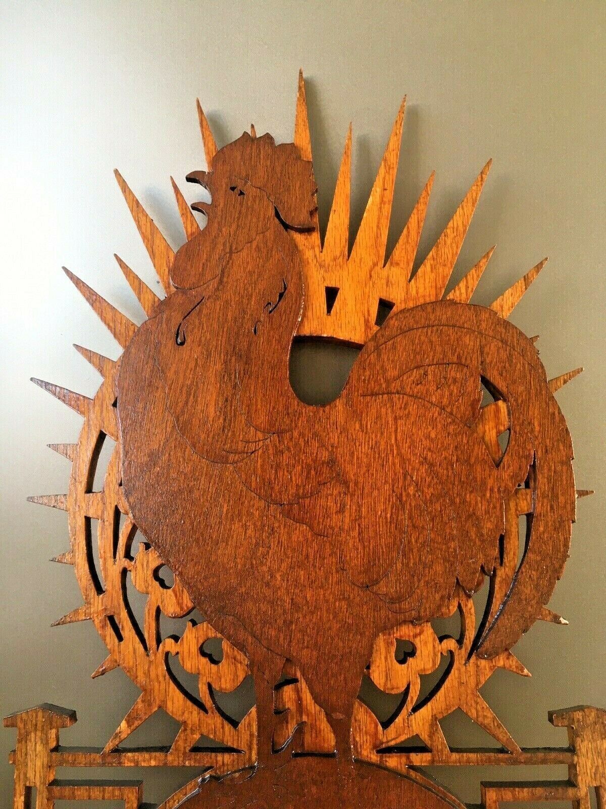 Antique Mid Century Modern Sunburst Chicken Rooster Fretwork Wall Plaque Hanging photo Art