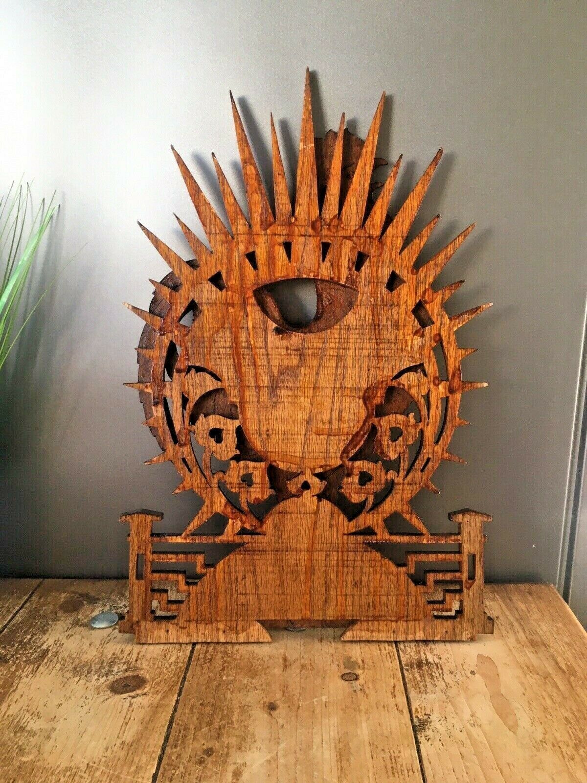 Antique Mid Century Modern Sunburst Chicken Rooster Fretwork Wall Plaque Hanging photo 175.0