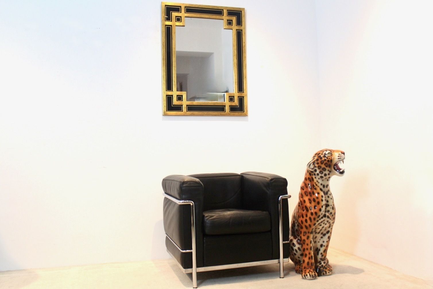 Giltwood And Black Glass Mirror By Deknudt Belgium photo for sale