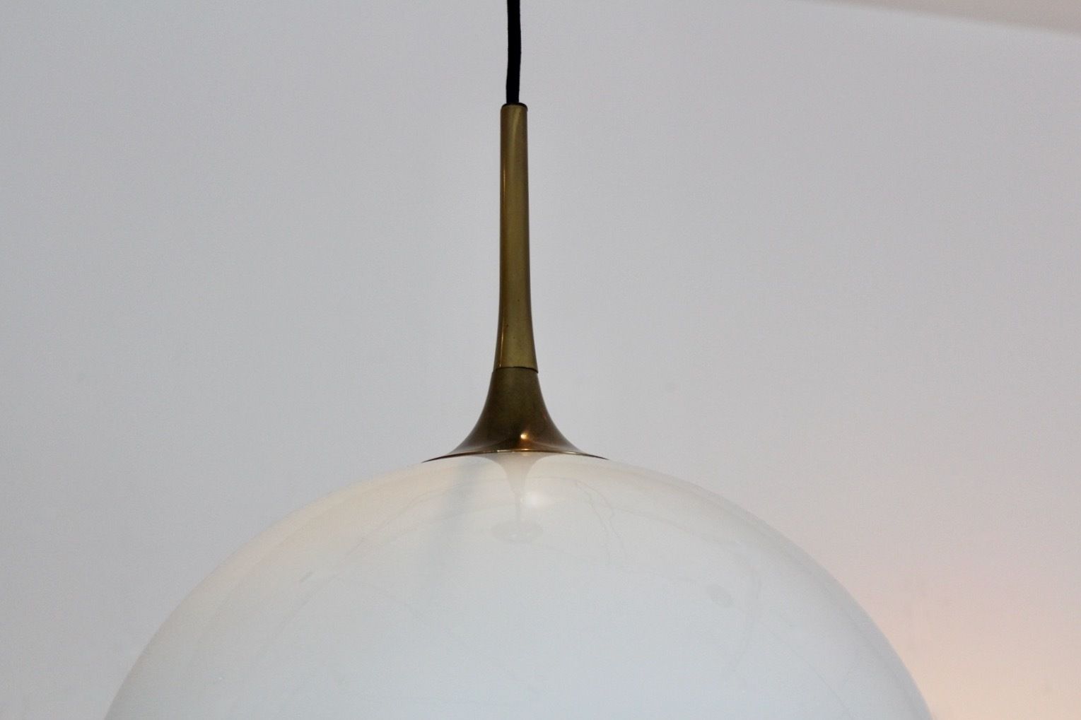 Pair Of Brass And White Opal Glass Pendant Lights By Florian Schulz photo buy