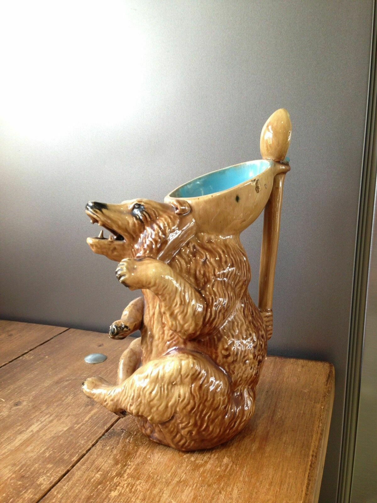 Rare 10" Antique 19th C English Majolica George Skey Honey Bear Jug Pitcher Af