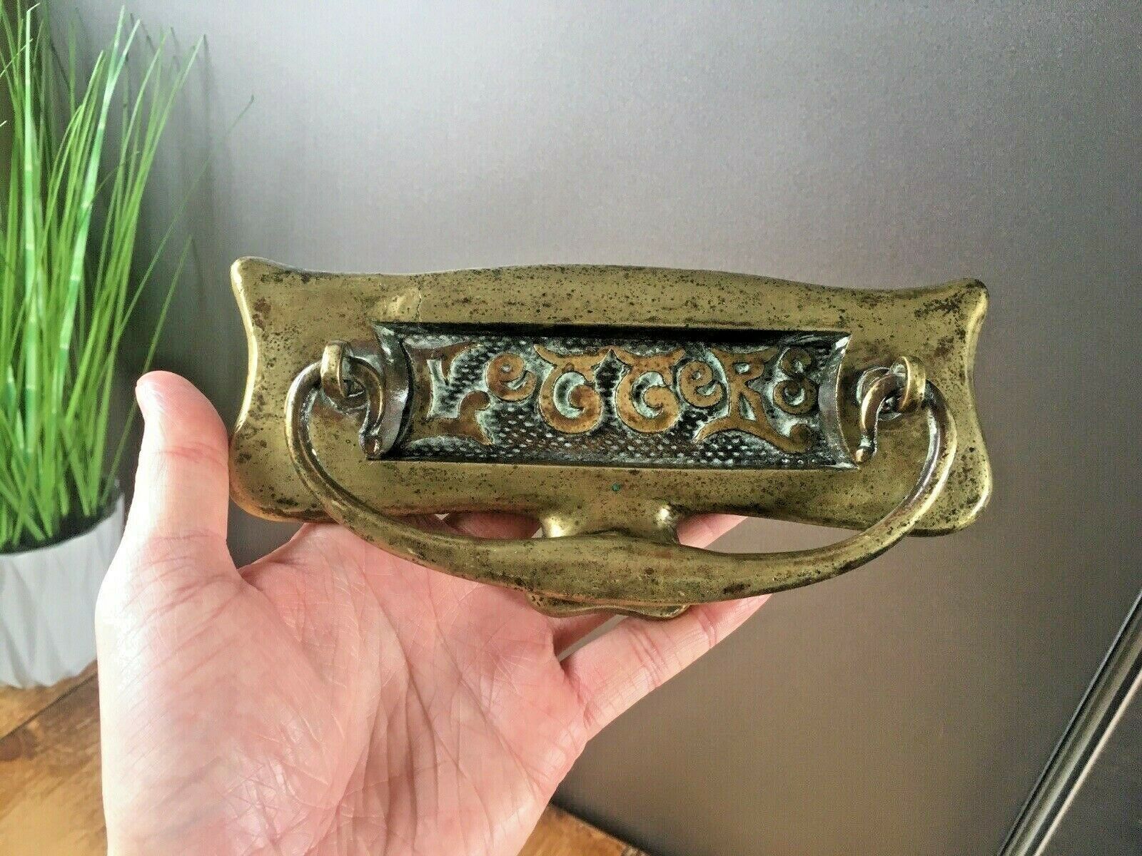 Reclaimed Antique Art Nouveau Brass Door Knocker Letter Box Mail Posting Slot photo furniture