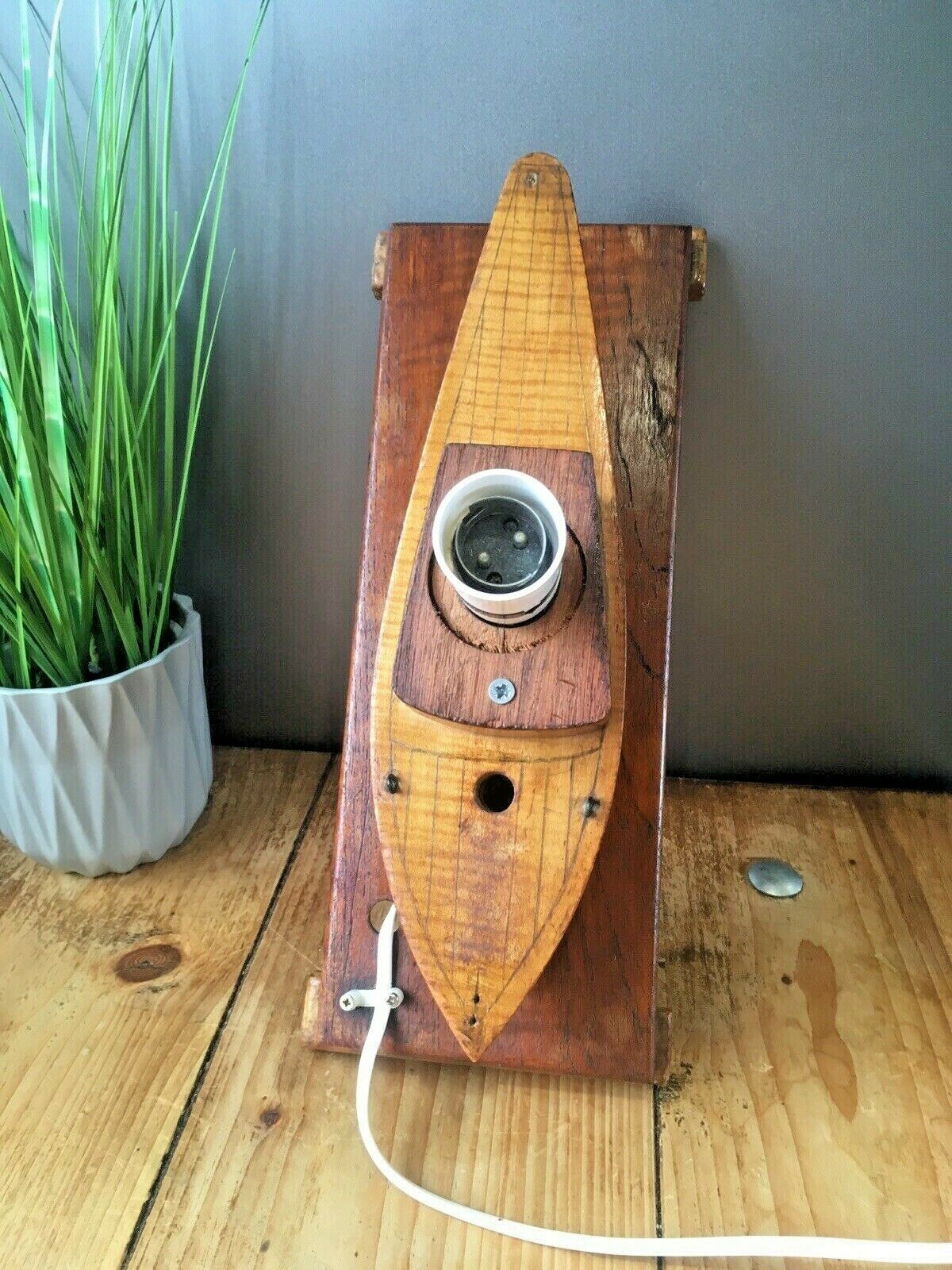 Art Deco Two Tone Wooden Sailing Ship Lamp Base Yacht Boat Vintage Retro Project photo buy