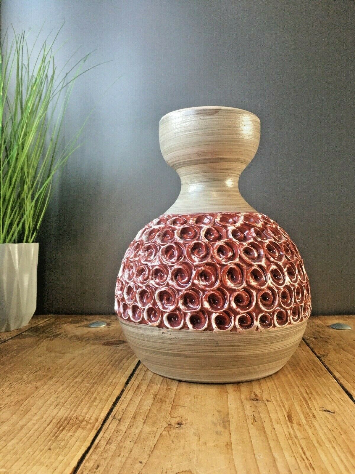 1960's Mcm Italian Pottery Fratelli Fanciullacci Rust Brown Deep Swirl Lamp Base photo for sale