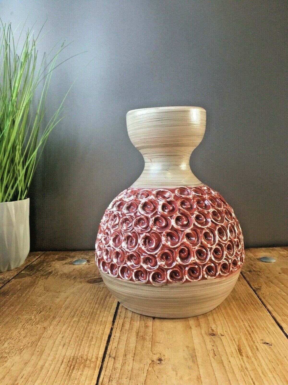 1960's Mcm Italian Pottery Fratelli Fanciullacci Rust Brown Deep Swirl Lamp Base photo 165.0