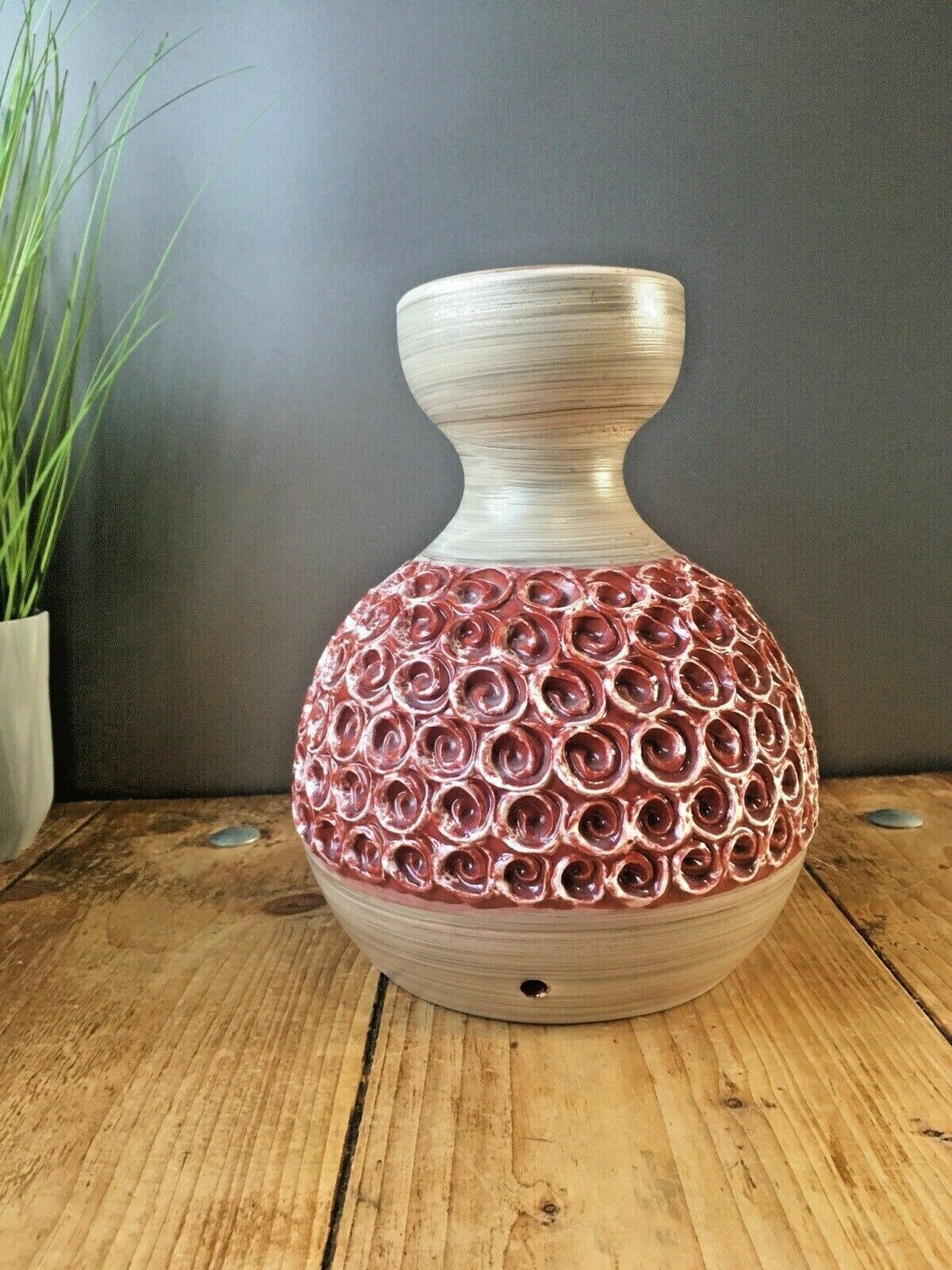 1960's Mcm Italian Pottery Fratelli Fanciullacci Rust Brown Deep Swirl Lamp Base photo buy