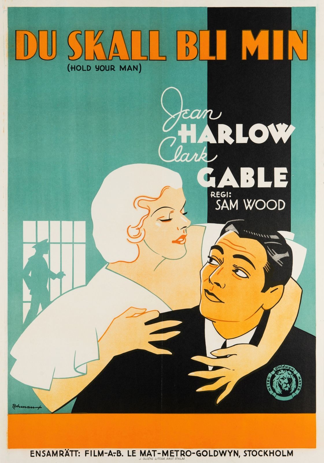 'Hold Your Man' Original Vintage Film Poster By Eric Rohman, Swedish, 1933