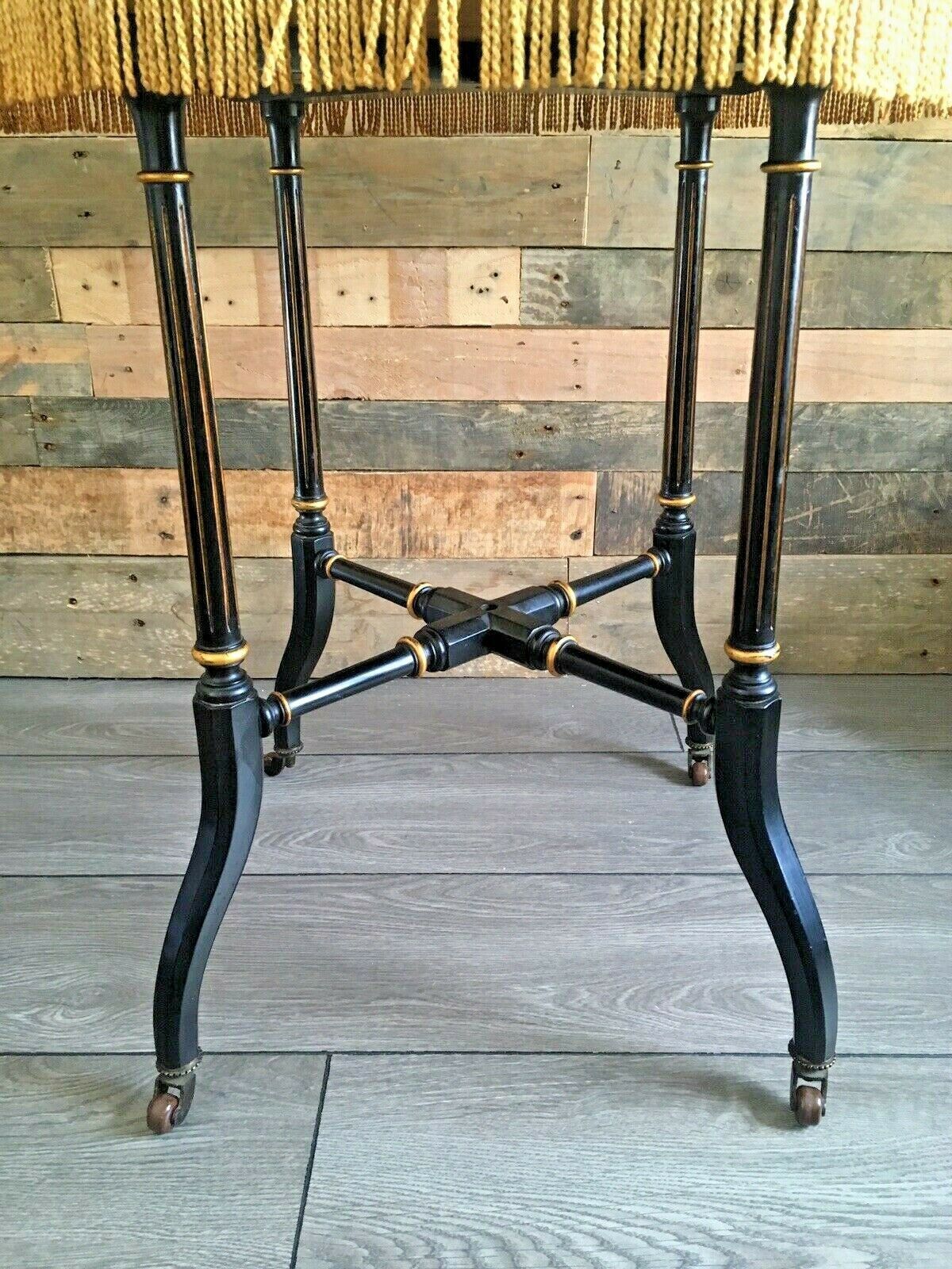 C1880 Aesthetic Movement Ebonised & Gilt Table Occasional Card Games Gypsy Skirt photo Furniture