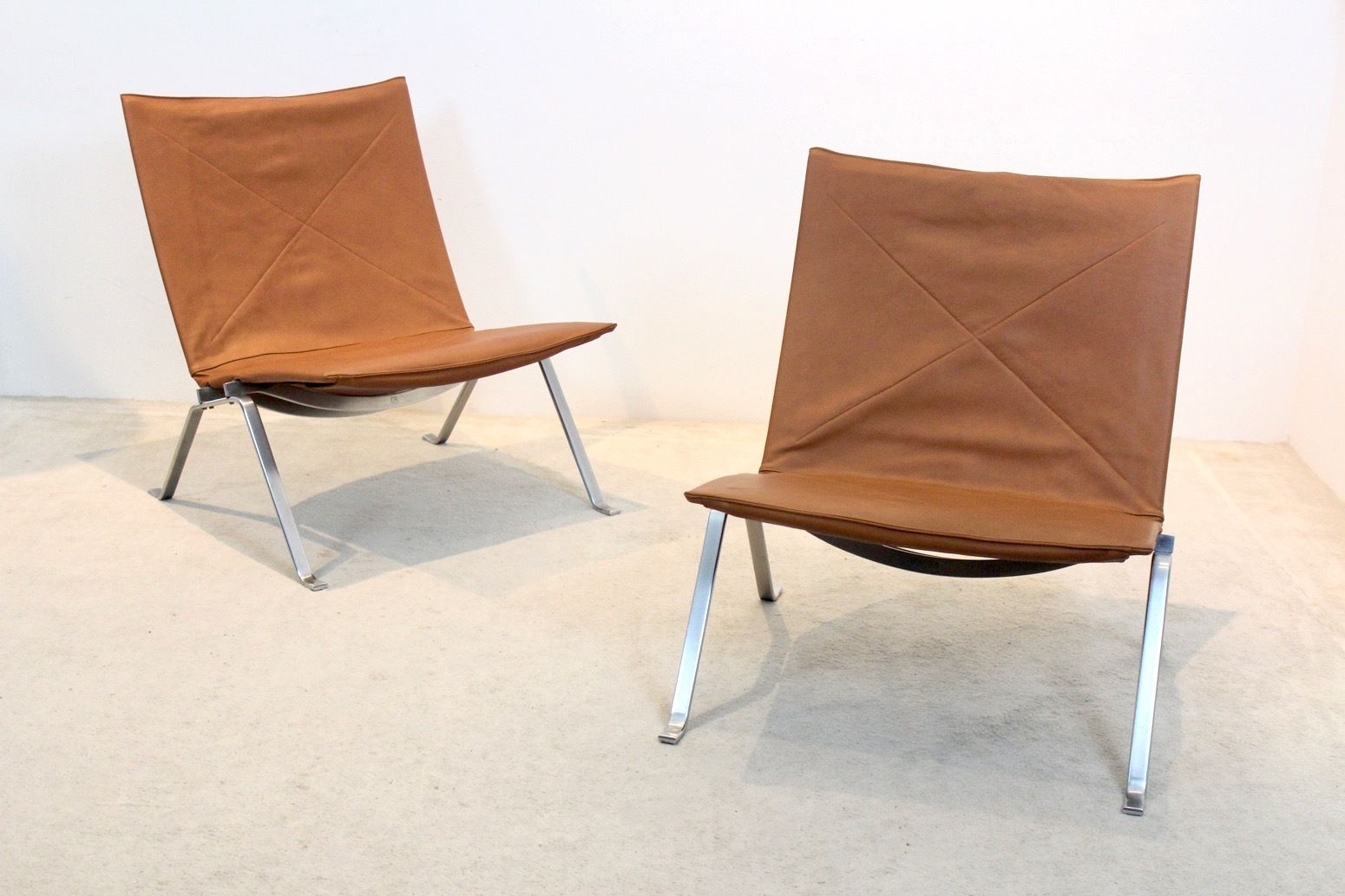 Furniture Cognac Leather Pk22 Chairs By Poul Kjærholm For E. Kold Christensen photo
