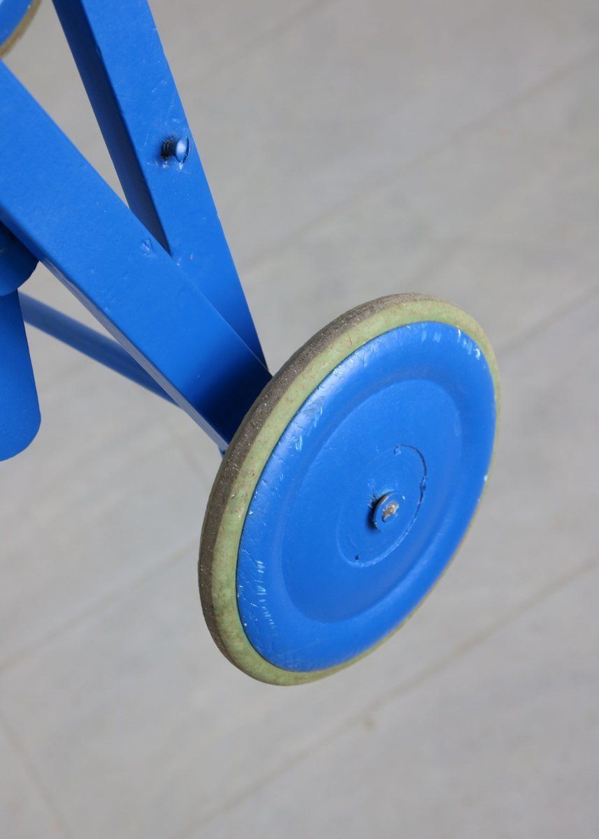 Mid Century Blue Wooden Foldable Stroller, 1960s photo vintage