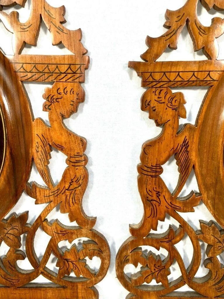 Antique Pair Of Italian Sorrento Ware Olive Wood Fretwork Shelves / Shelf C.1900 photo vinterior
