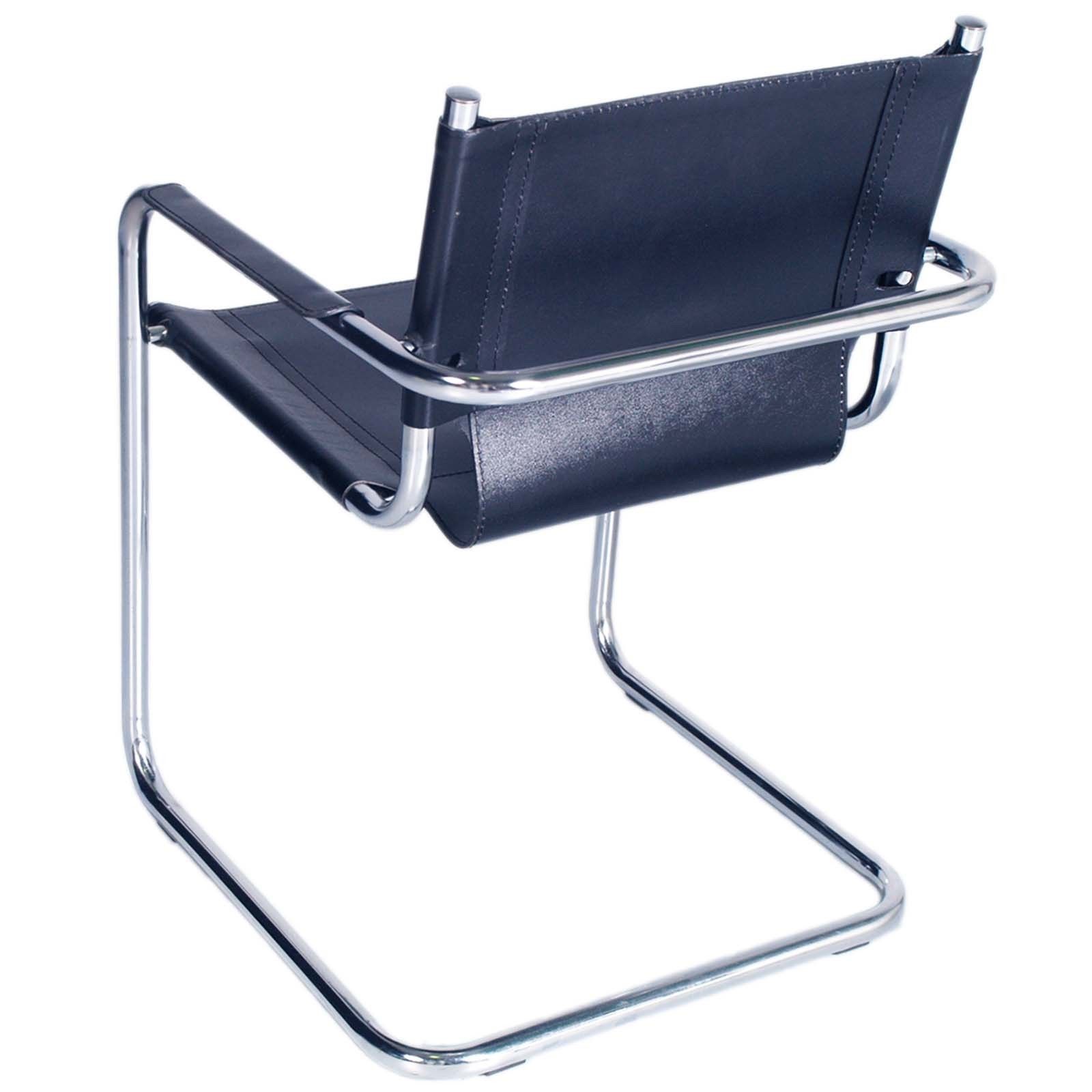 Pair Armchairs Model S34 By Mart Stam For Thonet In Chromed Steel & Leather photo for sale