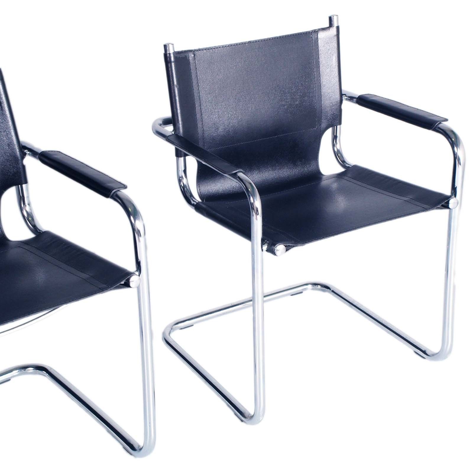 Pair Armchairs Model S34 By Mart Stam For Thonet In Chromed Steel & Leather photo Furniture