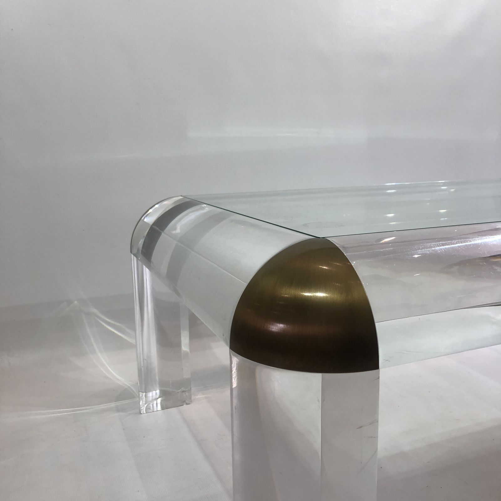 Lucite And Brass Karl Springer Style Coffee Table 1970s Modernist Mid Century photo 6990.0