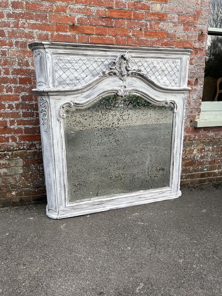 A Spectacular Highly Unusual Large Antique French 19th Century Carved Wood Painted Overmantle Mirror photo 1750.0