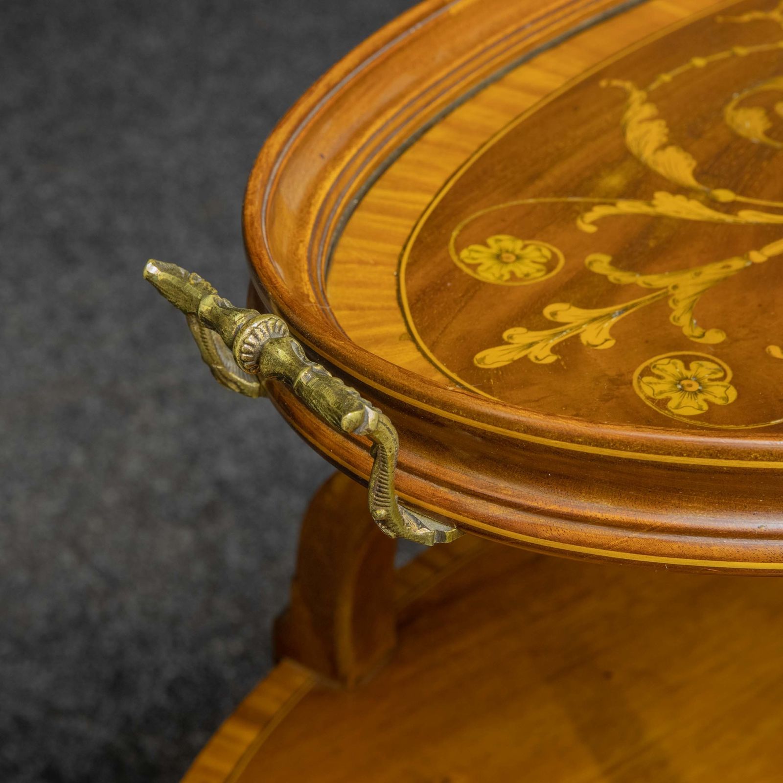 Furniture Edwardian Inlaid Mahogany Etagere With Glass Tray Top photo