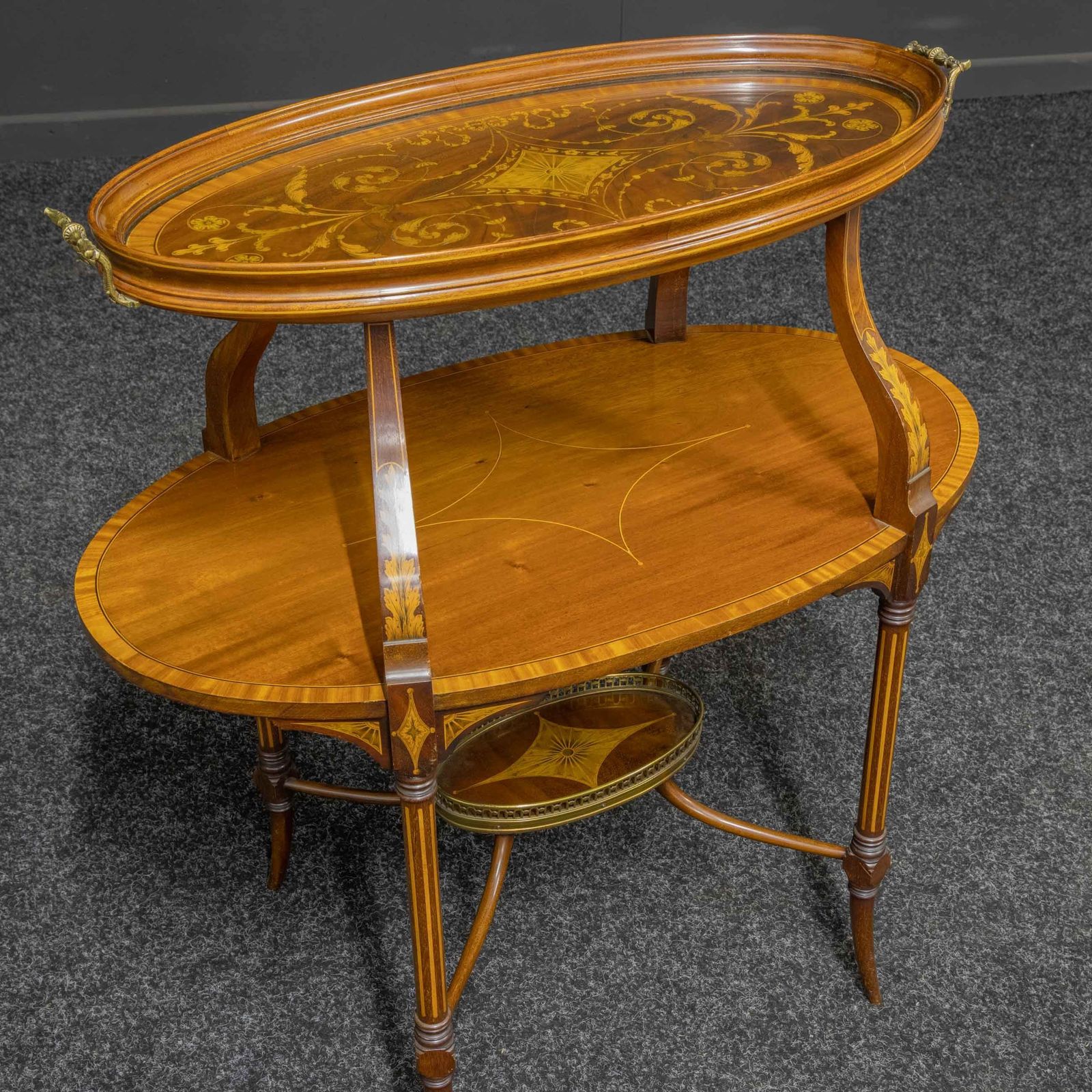 2450.0 Edwardian Inlaid Mahogany Etagere With Glass Tray Top photo