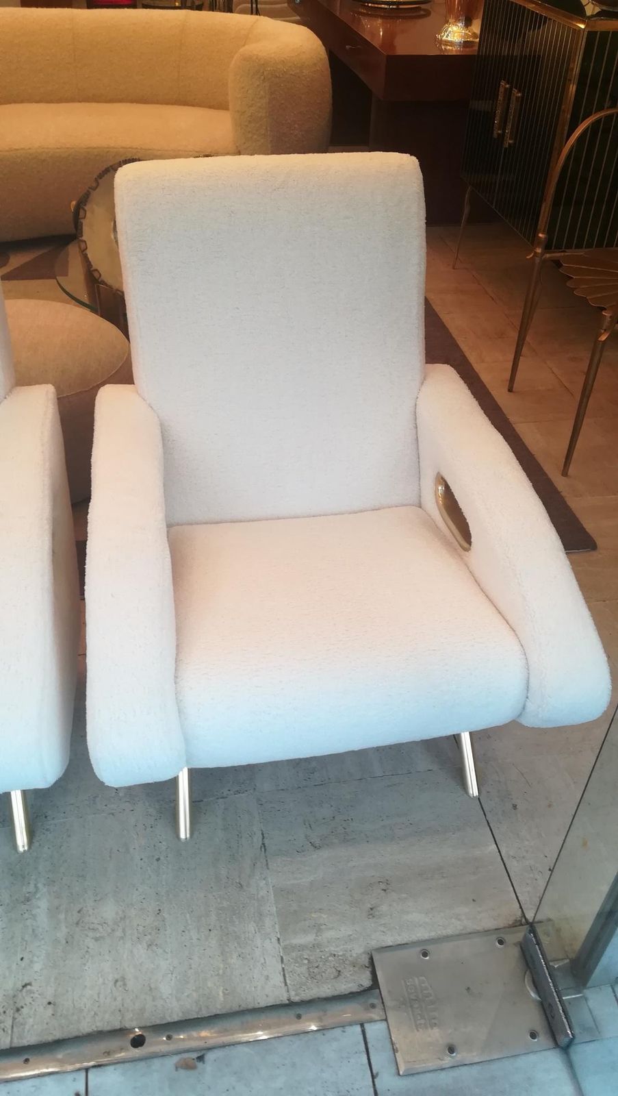 Pair Of Armchairs In Soft White Fabric photo for sale