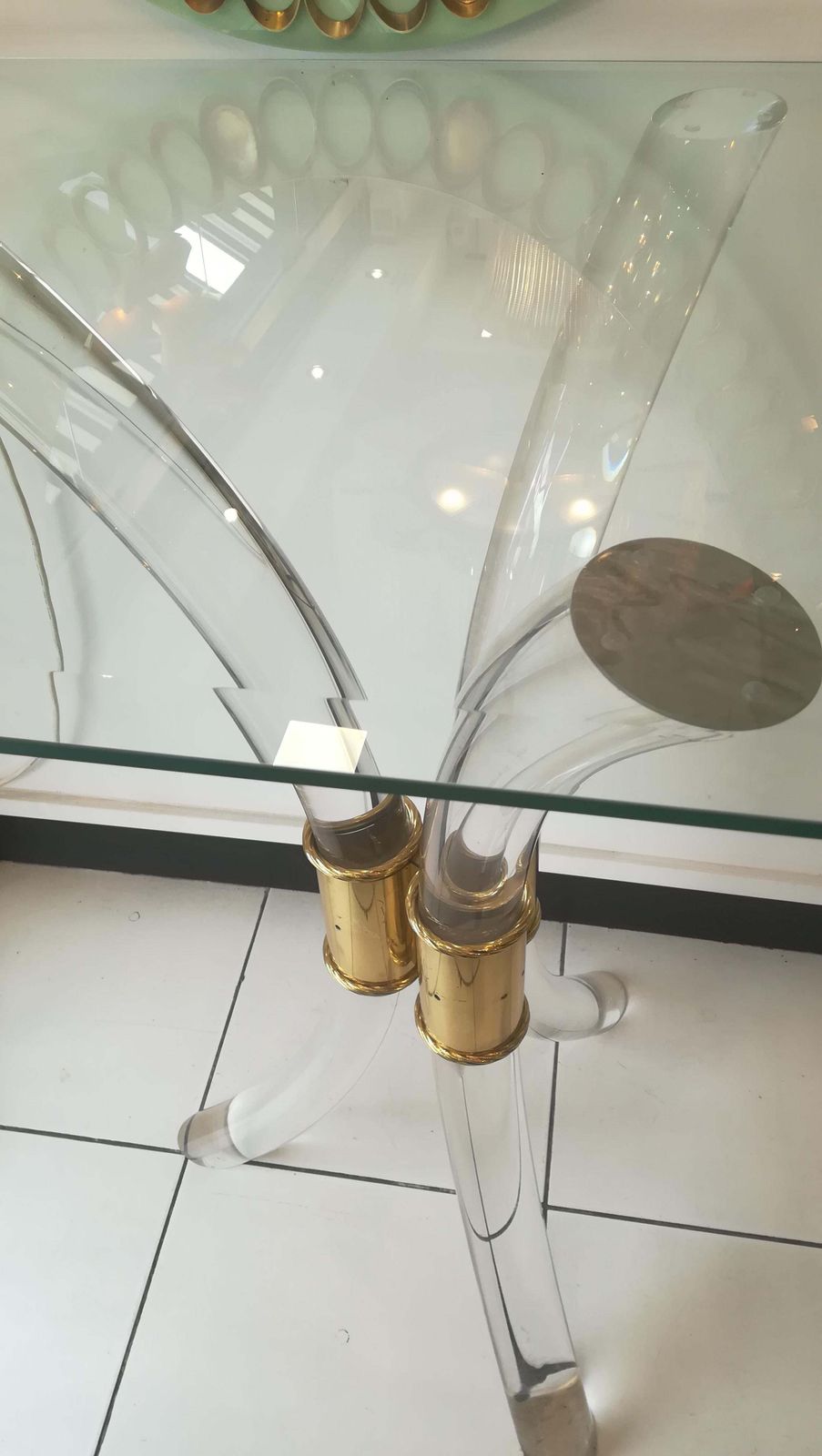 Furniture Plexiglass And Brass Console Circa 1970, With Glass Tray photo