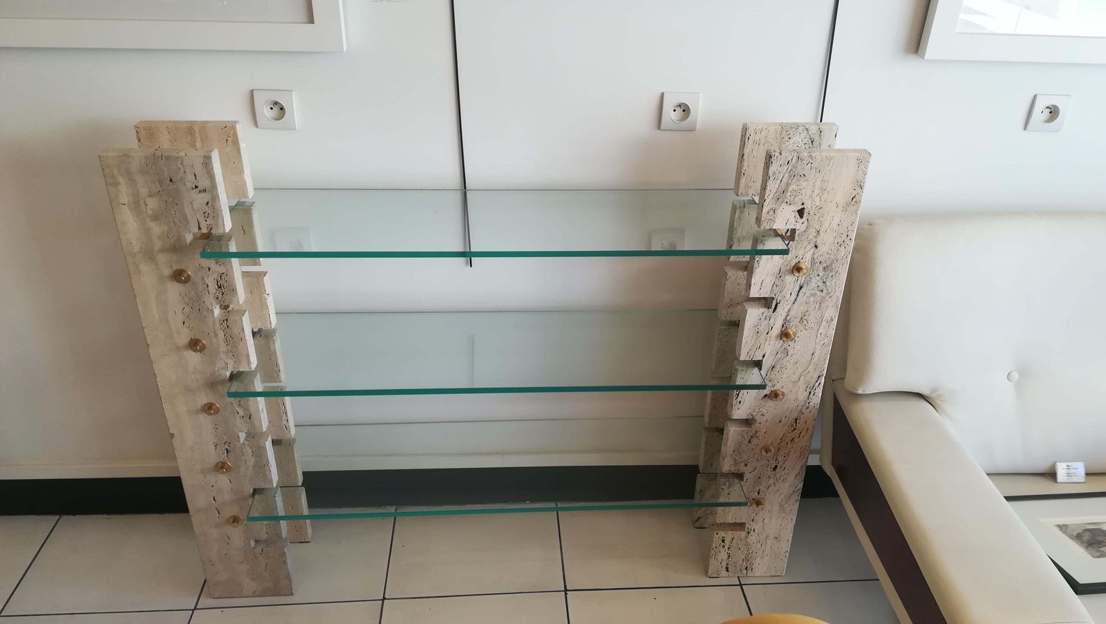 Console Or Book Holder In Travertine And Glass, Circa 1970 photo Furniture