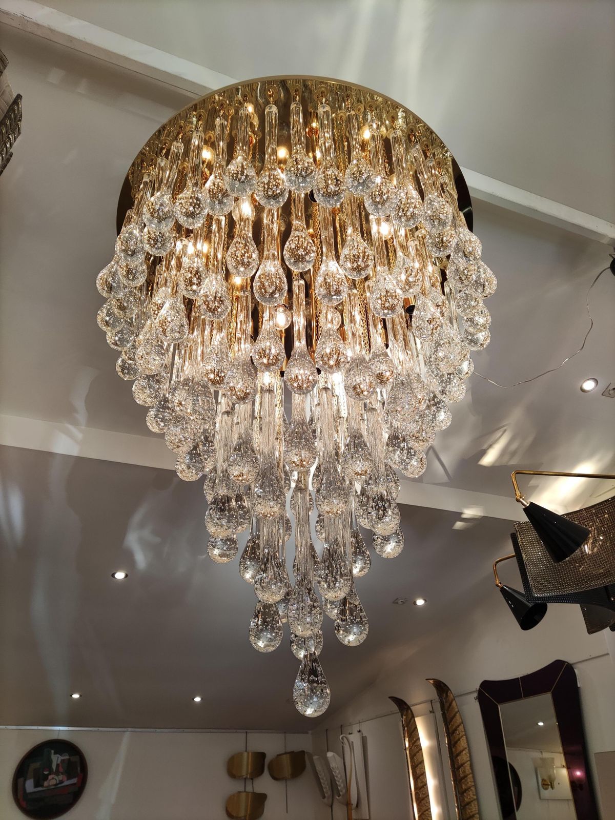 Murano Glass Chandelier Golden Brass And Crystal Drops photo furniture
