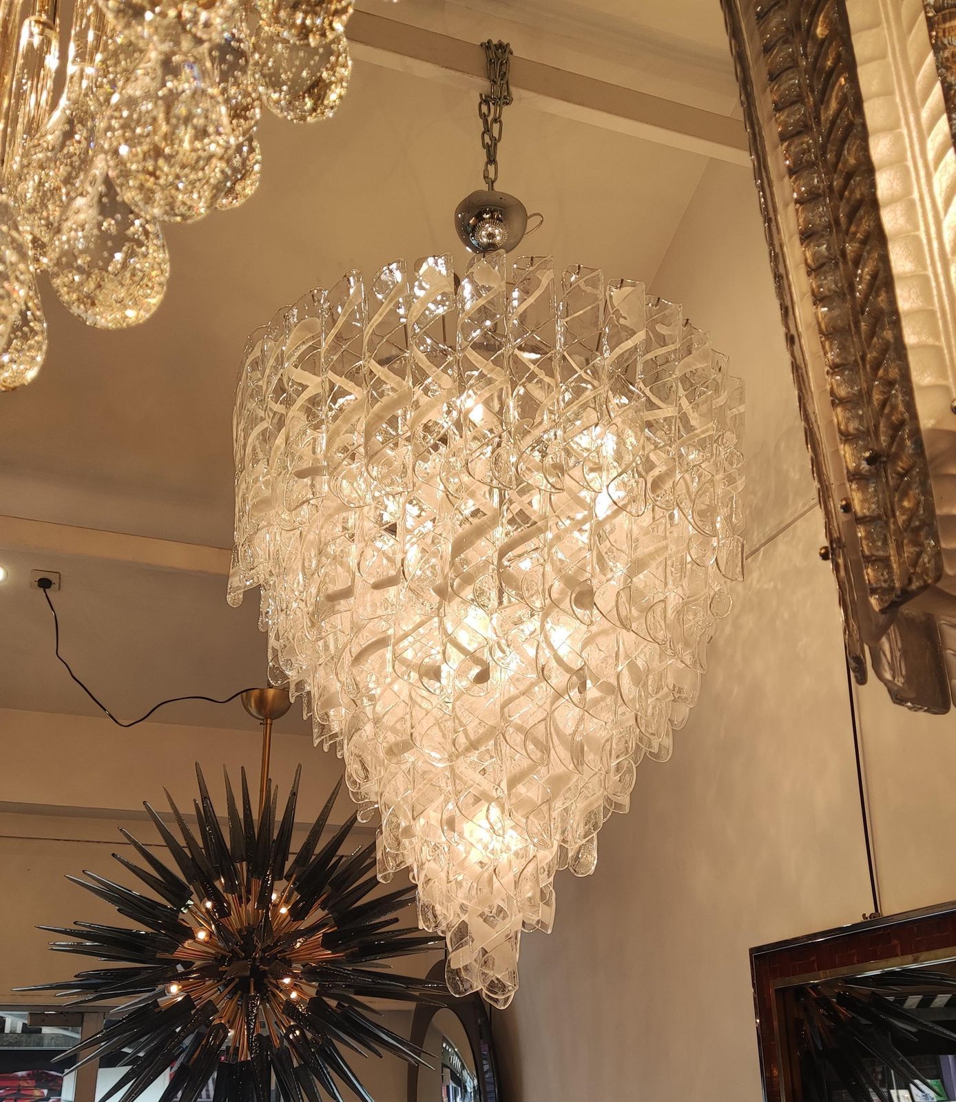 Murano Glass Chandelier Chrome And Glass Pendants photo furniture