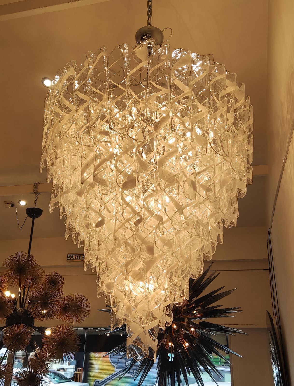 Lighting Murano Glass Chandelier Chrome And Glass Pendants photo