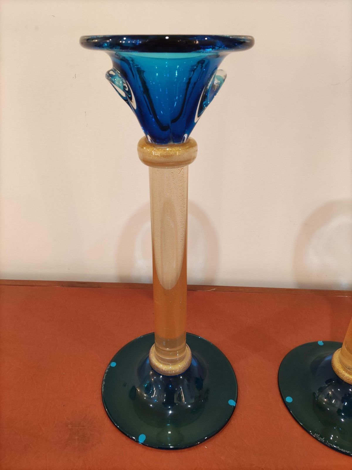 photo vinterior Murano Glass Pair Of Candlesticks By Alberto Donà
