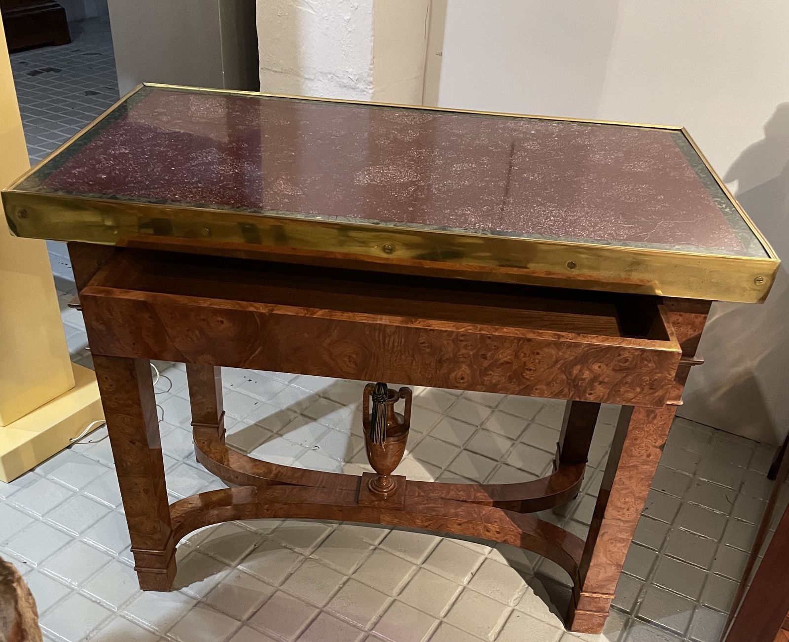 Russian Center Table In Elm Root Topped With Porphyry And Bronze. Circa 1830 photo furniture