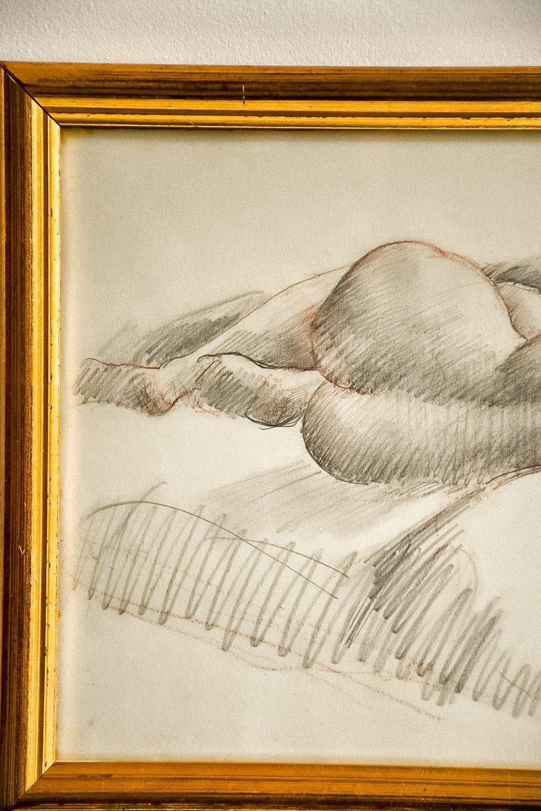 Reclined Nude By Toby Horne Shepherd, Original Framed Pencil Drawing photo Art