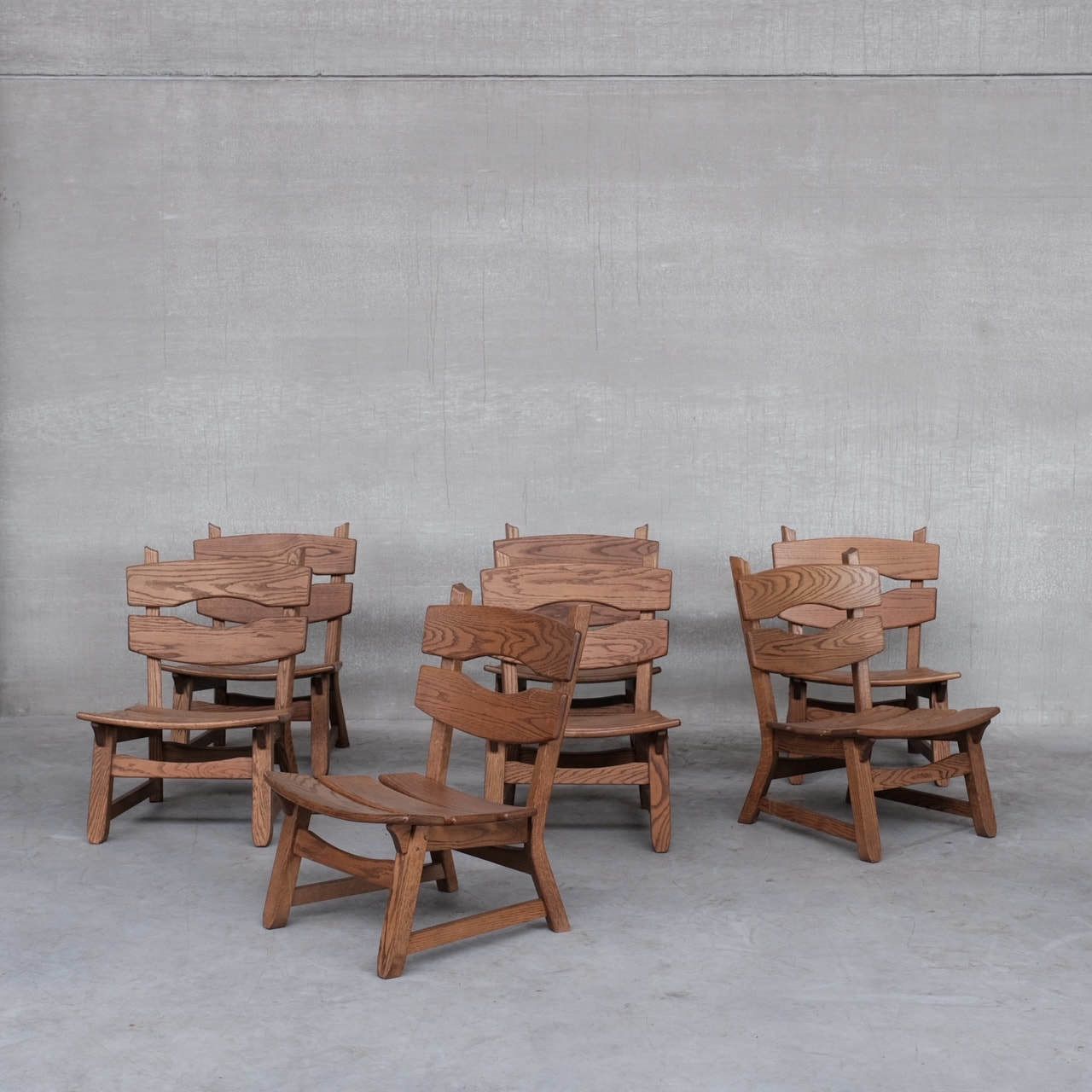 photo buy Brutalist Mid Century Low Wooden Lounge Chairs (7)