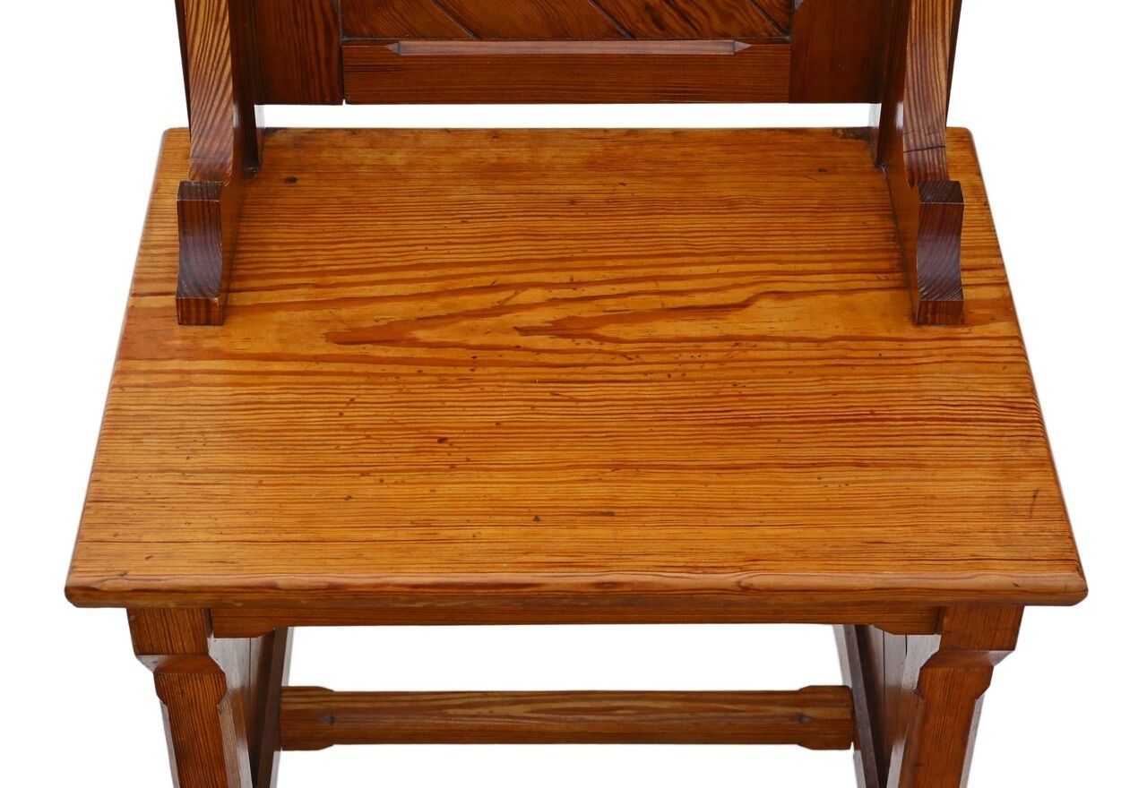 Pair Of Gothic Pitch Pine Throne Side Hall Bedroom Chairs C1900 photo Furniture
