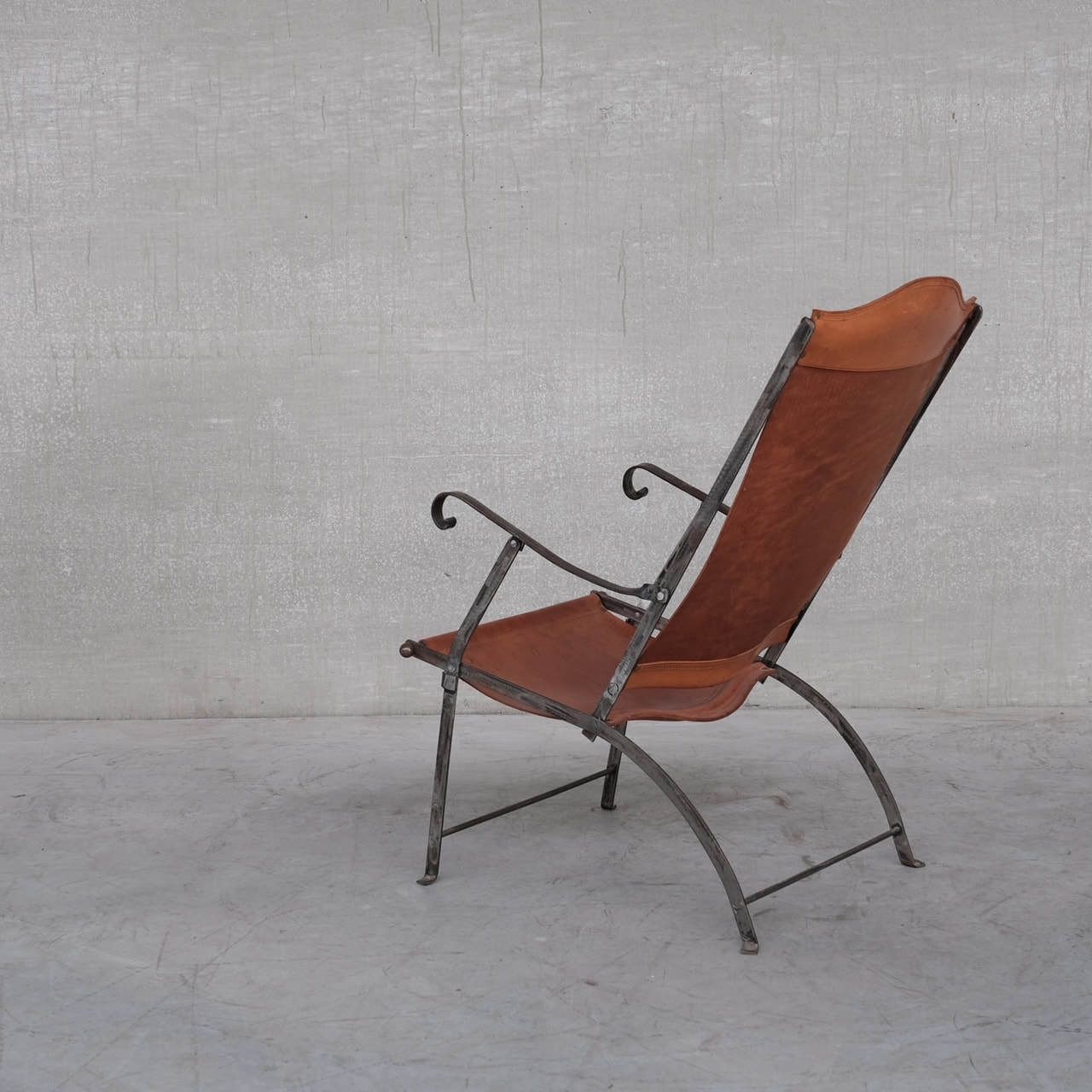 Pair Of Mid Century Leather And Metal Folding Armchair photo vintage