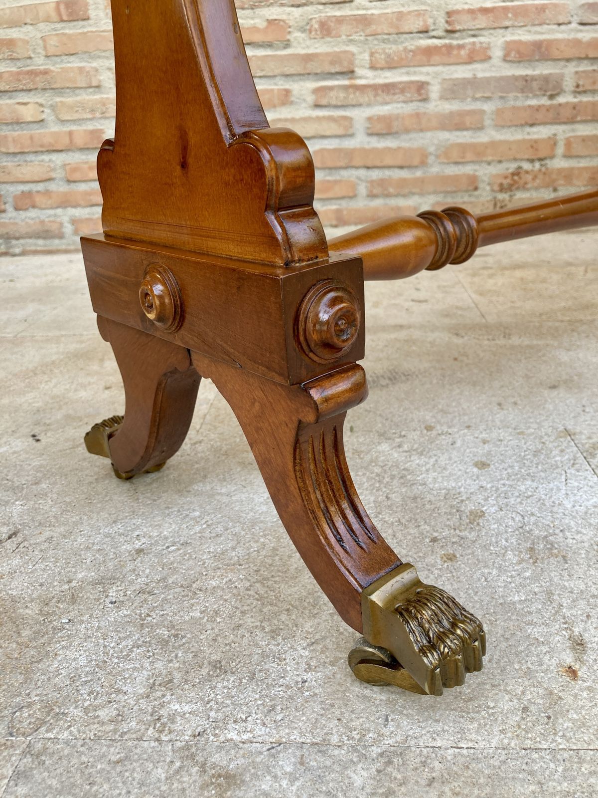 Mid 20th Century Winged Console Table In Walnut With Claw Feet In Bronze, Two Drawers And Wheels photo vinterior