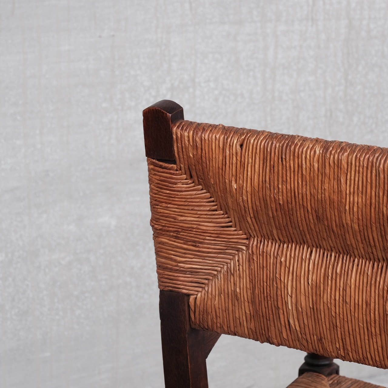 photo for sale Pair Of Mid Century Oak And Rush French Armchairs