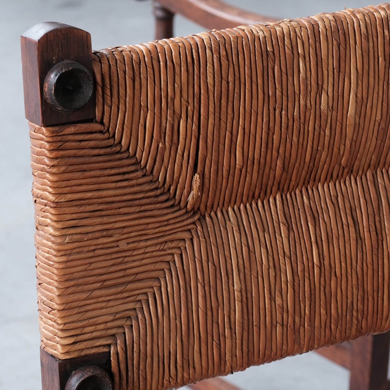 photo vintage Pair Of Mid Century Oak And Rush French Armchairs