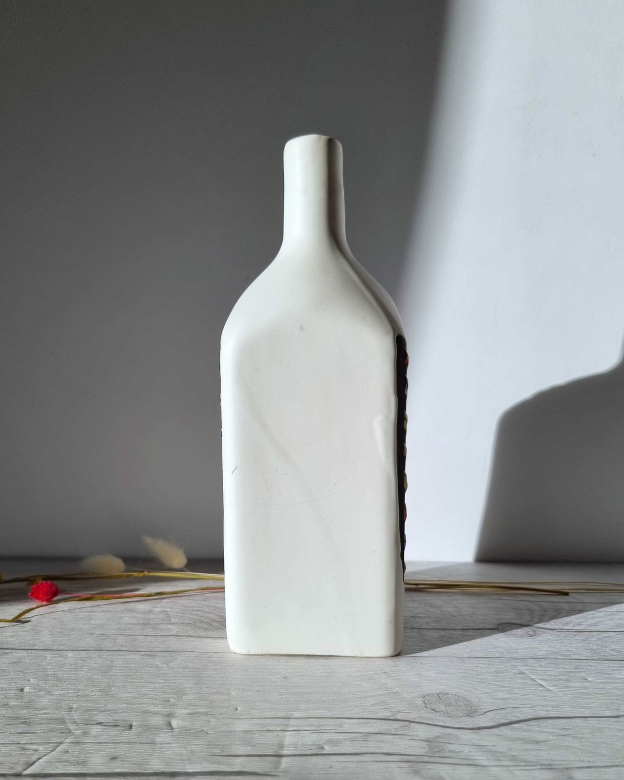 Roger Capron For Vallauris, Dipped White And Multicolour Glaze, Signed Sculptural Bottle Vase, 1950s photo buy