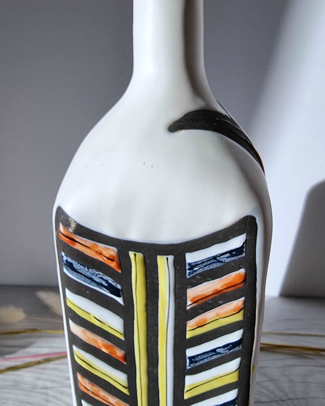 Home Decor Roger Capron For Vallauris, Dipped White And Multicolour Glaze, Signed Sculptural Bottle Vase, 1950s photo