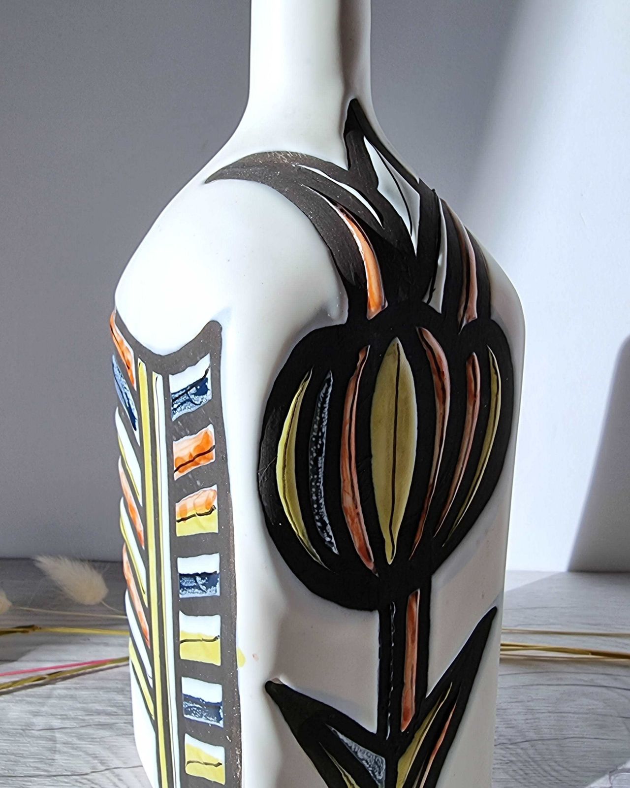 photo vinterior Roger Capron For Vallauris, Dipped White And Multicolour Glaze, Signed Sculptural Bottle Vase, 1950s
