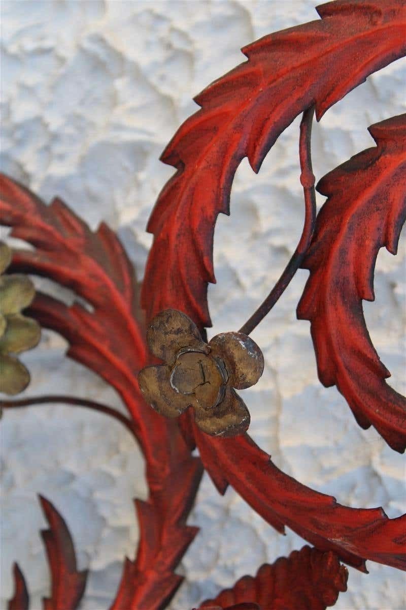 Large Decorative Floral Applique Of 1930 Italian In Red Lacquer With Flowers And photo vintage