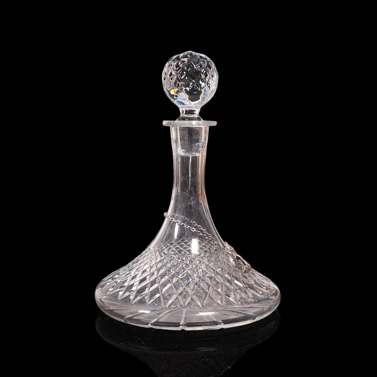 photo for sale Pair Of Vintage Decanters, English Glass, Spirit Vessel, Silver Labels, Hallmark