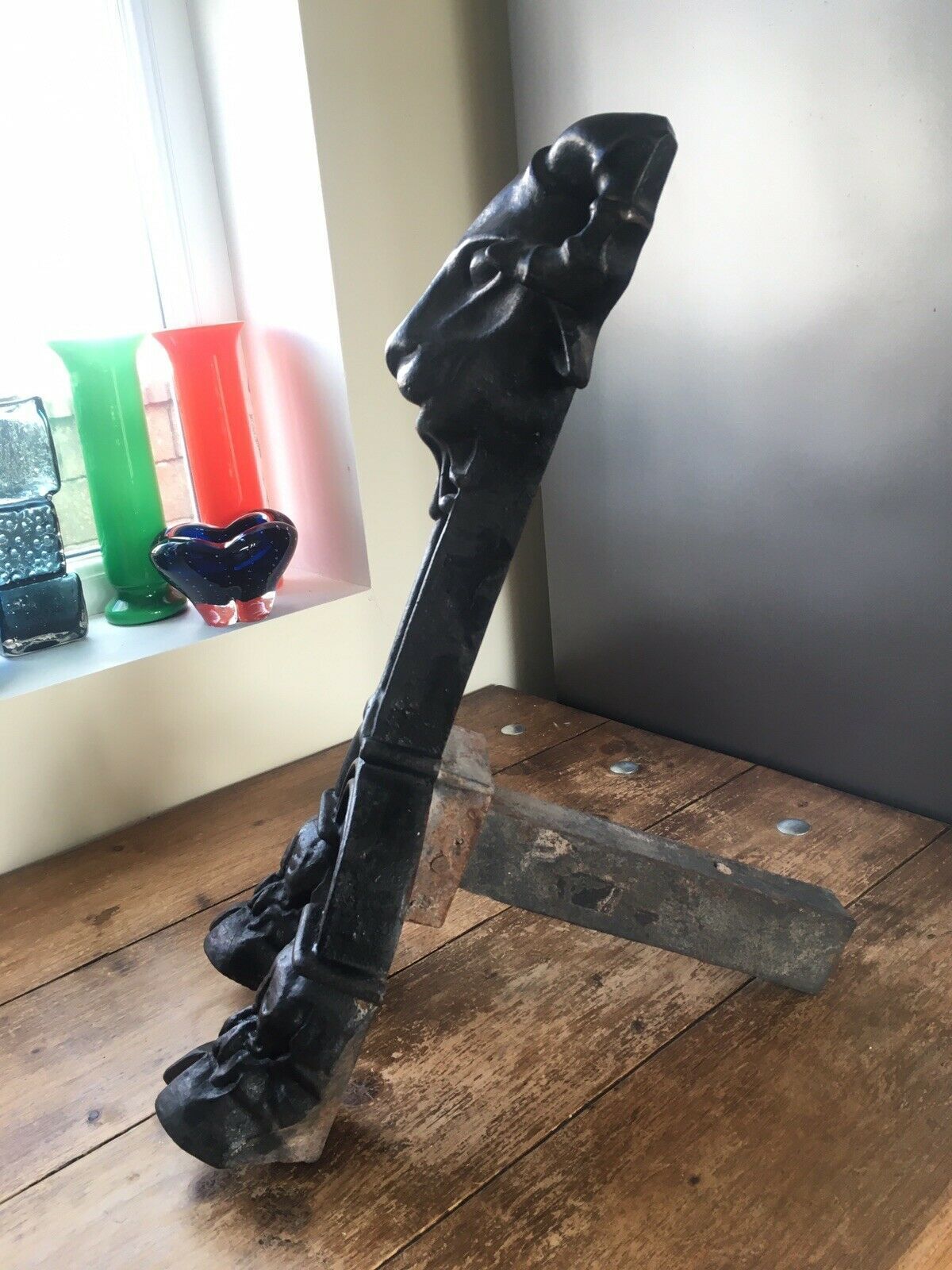 Exceptional Antique Rams Head & Hoof Cast Iron Fireside Fire Dogs Andirons 50kg photo 350.0