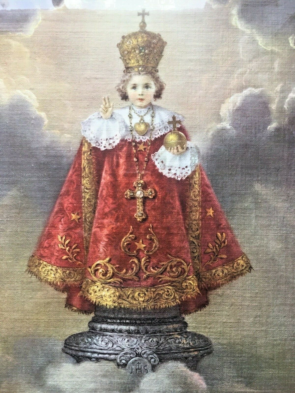 Antique Ecclesiastical Infant Jesus Of Prague Silk Print Religious Art Vintage photo Art