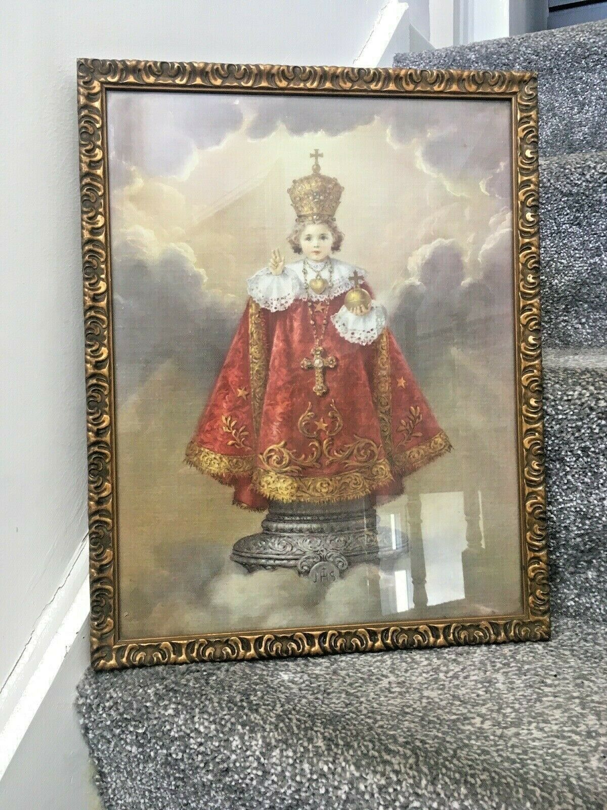 Antique Ecclesiastical Infant Jesus Of Prague Silk Print Religious Art Vintage photo buy