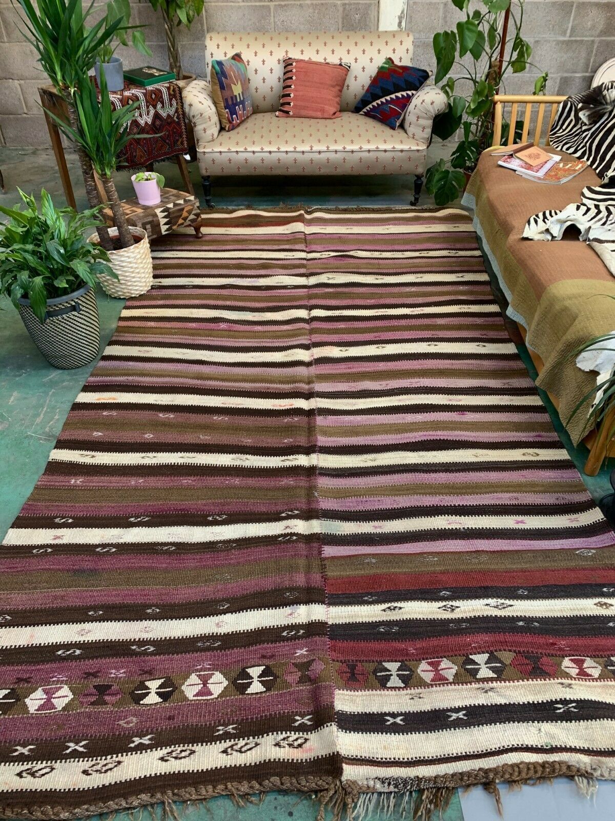 Vintage Turkish Kilim 317x170 Cm Wool Kelim Rug Large Purple, Brown, Black photo furniture
