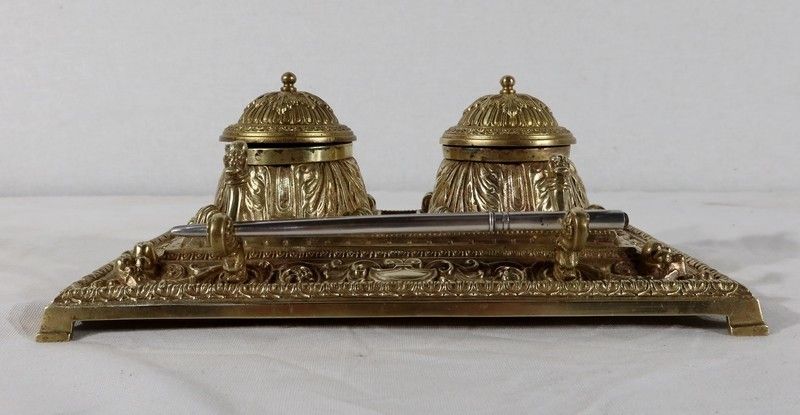 Inkwell In Gilded Bronze, In The Renaissance Style   Late 19th Century photo buy